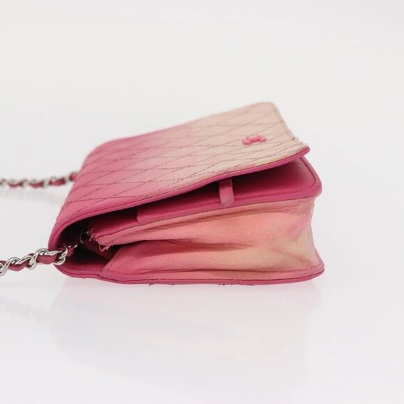 CHANEL Chain Shoulder Bag Patent leather Pink Silver CC Auth  CHANEL Chain Shoulder Bag Leather Pink Silver CC main image 1